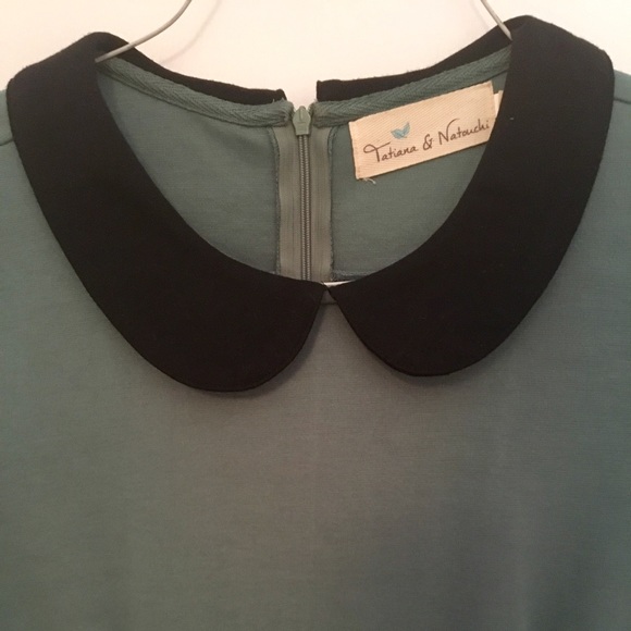 Soft Teal Dress with Peter Pan Collar - Picture 3 of 4